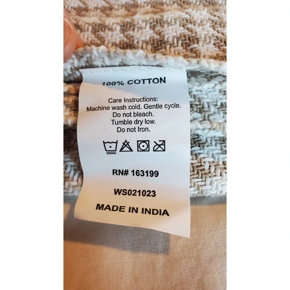 Room 2 Room Cotton Throw Blanket Beige Houndstooth Fringe 50x60 NEW